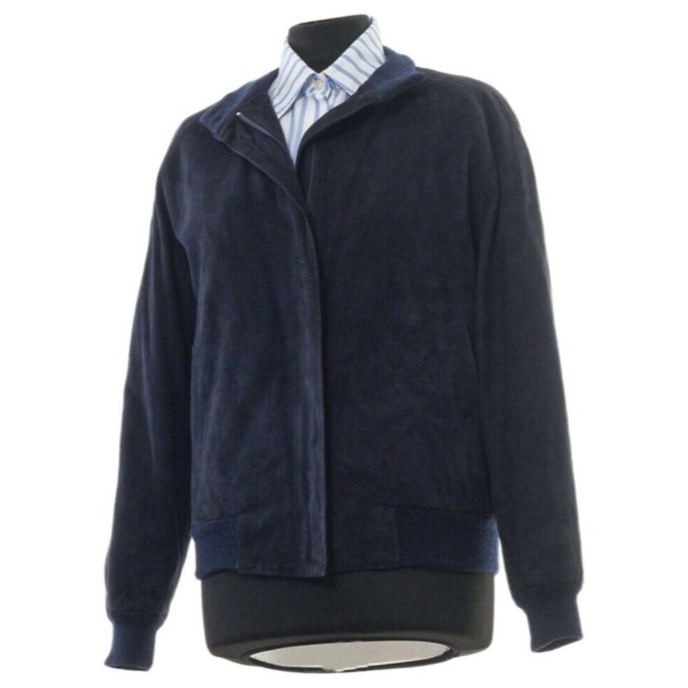 Burberry Navy Blue Suede Bomber Leather Jacket